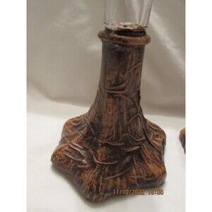 Vintage set of 2 Candle Stick Holders Hand Made ITALY Wrapped in Leather